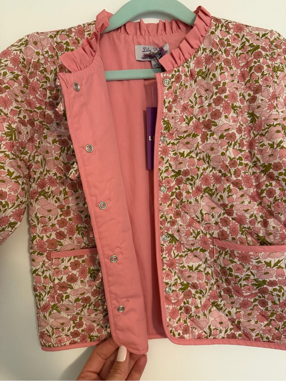 Lily Rose Pink Floral Ruffle-Neck Quilted Top